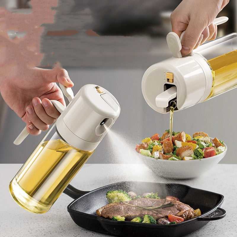2 In 1 Oil Sprayer Bottle BBQ Cooking Oil Dispenser Olive Oil Pourers Sprayer Kitchen Baking Oil Mister Vinegar Bottle - Crownie 0 550ml Warm Gray / 1PC