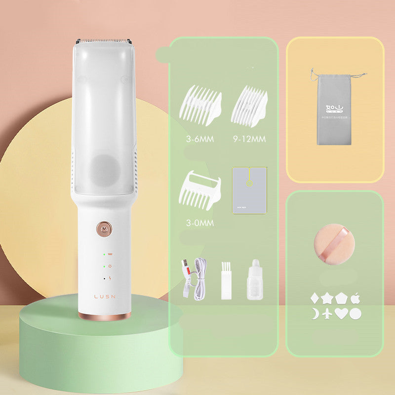 Baby Electric Vacuum Hair Trimmer Clipper USB Rechargeable Ceramic Cutter IPX7 Waterproof Baby Low Noise Hair Trimmer - Crownie 0 Gift box white / USB