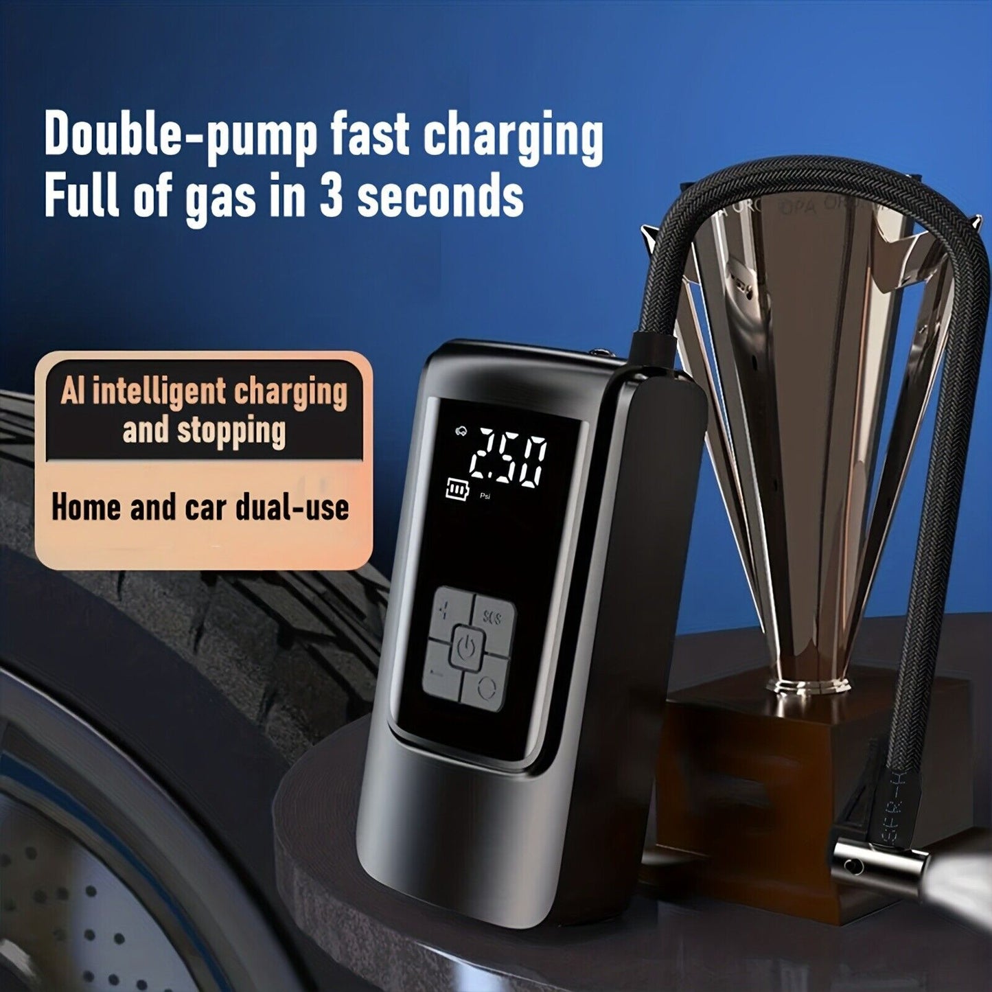 Cordless Digital Car Tyre Inflator USB Rechargeable Tire Air Compressor