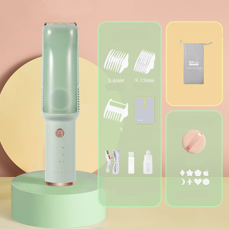 Baby Electric Vacuum Hair Trimmer Clipper USB Rechargeable Ceramic Cutter IPX7 Waterproof Baby Low Noise Hair Trimmer - Crownie 0 Gift box green / USB