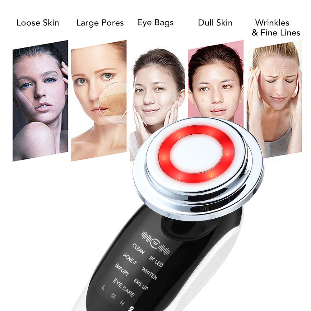 7-in-1 Facial Massager EMS Micro-current Color Light Vibration LED Beauty Purifying Introducer Skin Care Beauty Device - Crownie 0 Pink / USB