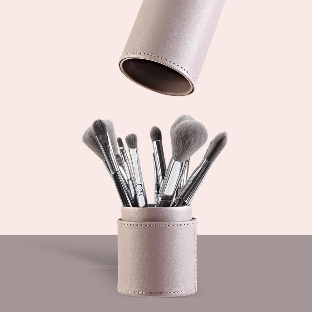 PU Round Cosmetic Brush Container Cosmetic Tool Cosmetic Brush - Crownie 0 Grey