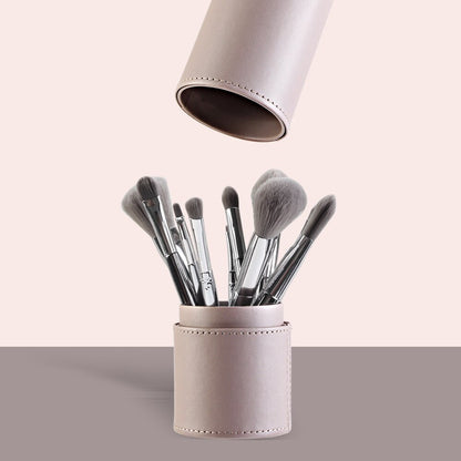 PU Round Cosmetic Brush Container Cosmetic Tool Cosmetic Brush - Crownie 0 Grey