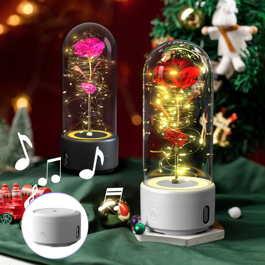 2-in-1 Rose Flowers LED Light & Bluetooth Speaker - Crownie 0 Black Base Blue Flower