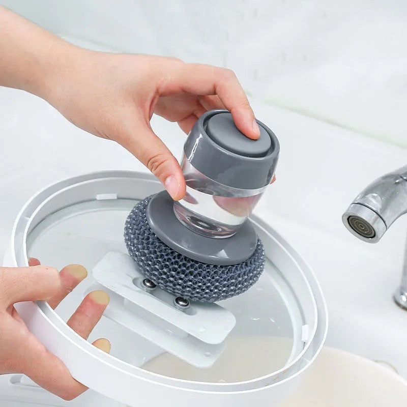 Kitchen Soap Dispensing Palm Brush Cleaner Push-type Brush Kitchen Detergent Tools - Crownie 0 A
