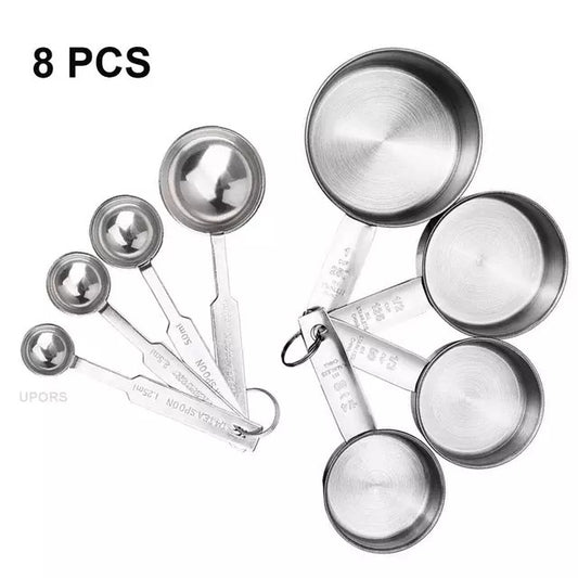 Stainless Steel Measuring Cup And Spoon Set, Luxurious Stackable Measuring Spoons, Household Tools, Kitchen Accessories - Crownie 0 8PCS