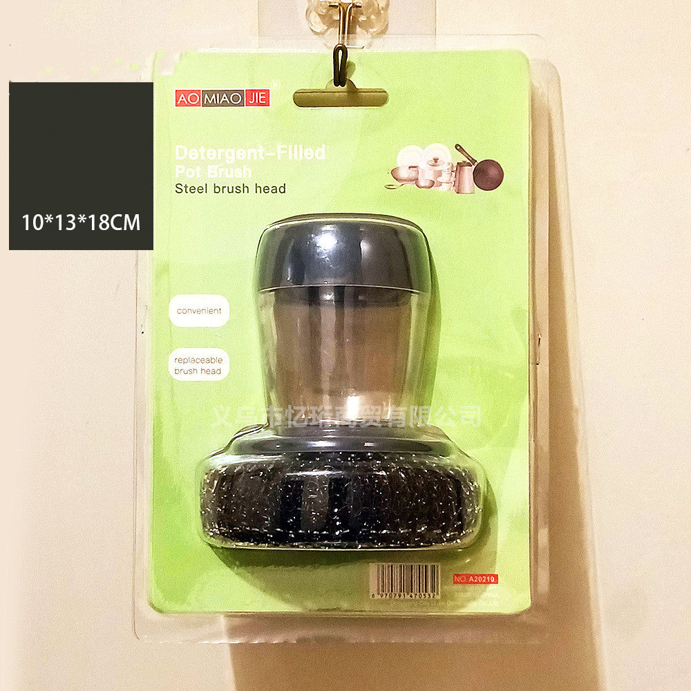 Kitchen Soap Dispensing Palm Brush Cleaner Push-type Brush Kitchen Detergent Tools - Crownie 0 A Plastic packing