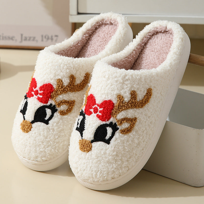 Christmas Home Slippers Cute Cartoon Santa Claus Cotton Slippers For Women And Men Couples Winter Warm Furry Shoes - Crownie 0 Fox / 36or37