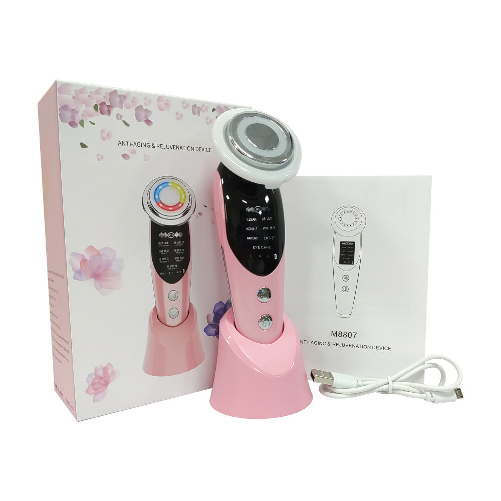 7-in-1 Facial Massager EMS Micro-current Color Light Vibration LED Beauty Purifying Introducer Skin Care Beauty Device - Crownie 0 Pink / USB