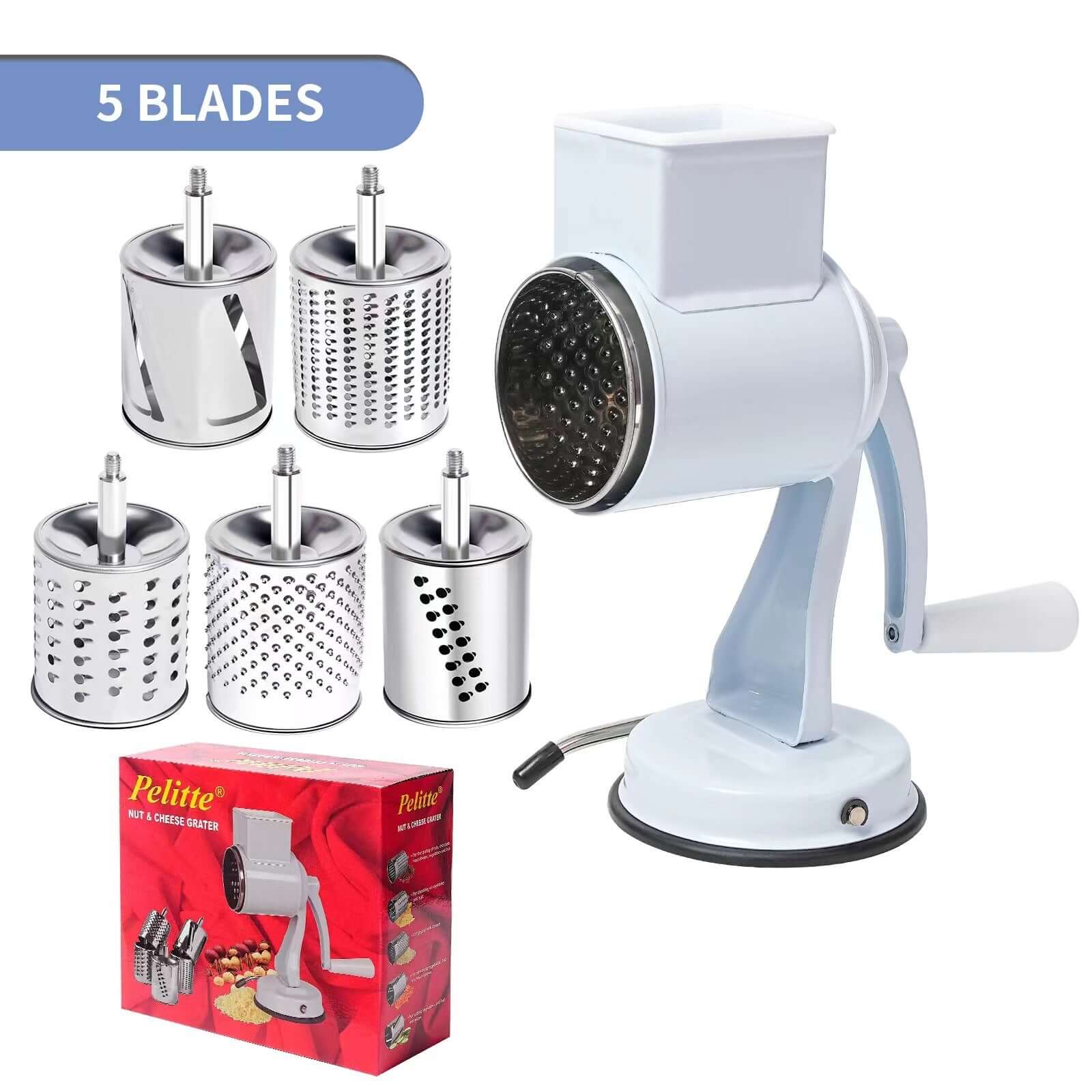 Hand-Cranked Peanut Grinder & Cheese Shredder - Crownie 0 Suction Cup 5 Knives