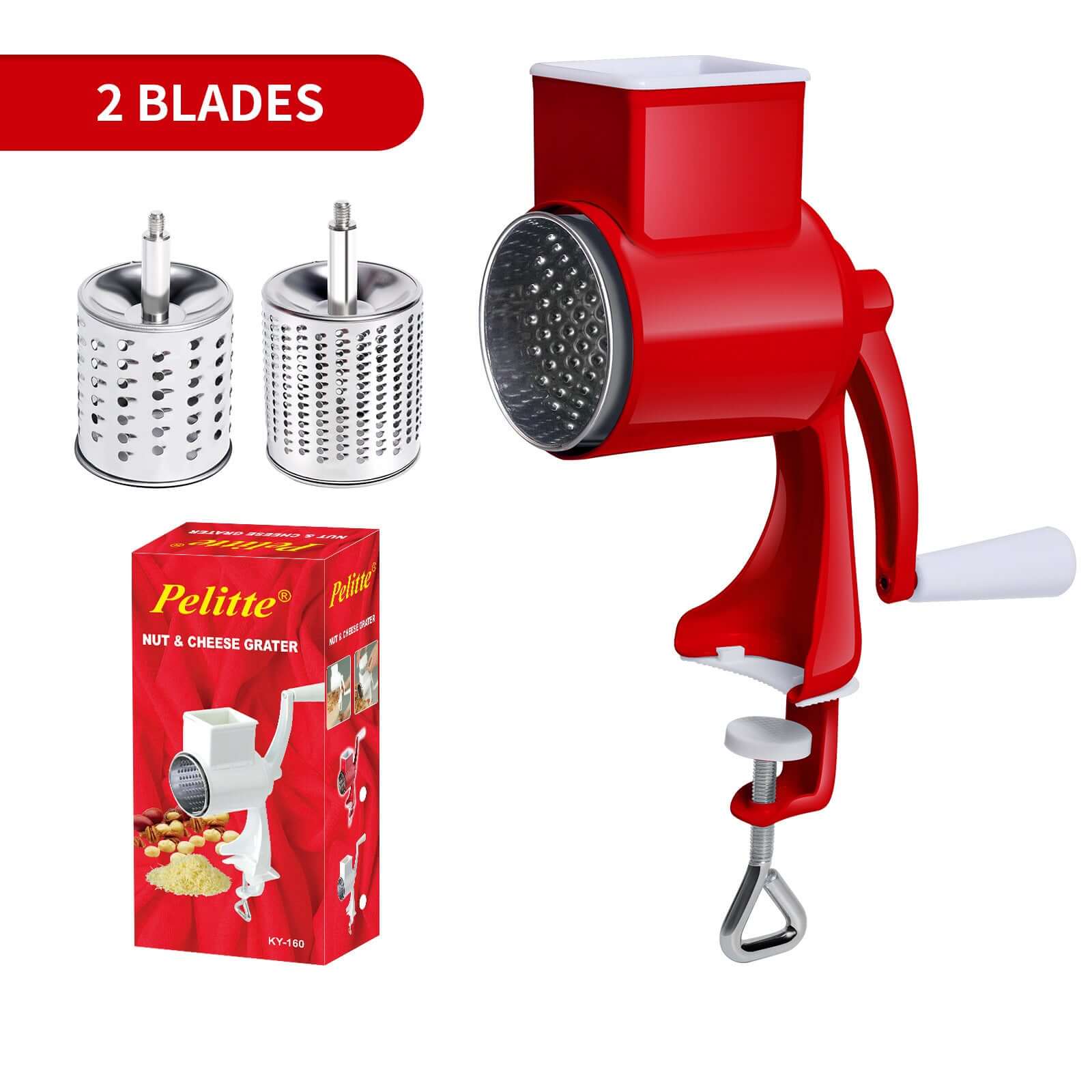 Hand-Cranked Peanut Grinder & Cheese Shredder - Crownie 0 160 Double Knife Red