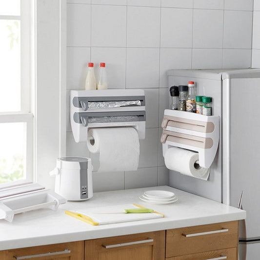 4-In-1 Kitchen Roll Holder Dispenser Kitchen Foil Film Wrap Tissue Paper 4 IN 1 Kitchen Roll Holder Dispenser - Crownie 0 Brown