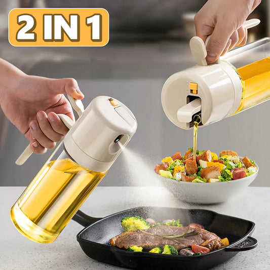 2 In 1 Oil Sprayer Bottle BBQ Cooking Oil Dispenser Olive Oil Pourers Sprayer Kitchen Baking Oil Mister Vinegar Bottle - Crownie 0 550ml Warm Gray / 1PC