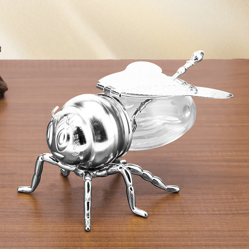 Classical Style Bee Sugar Bowl Seasoning Jar With Spoon Metal Crafts Kitchen Gadgets - Crownie 0 Silver
