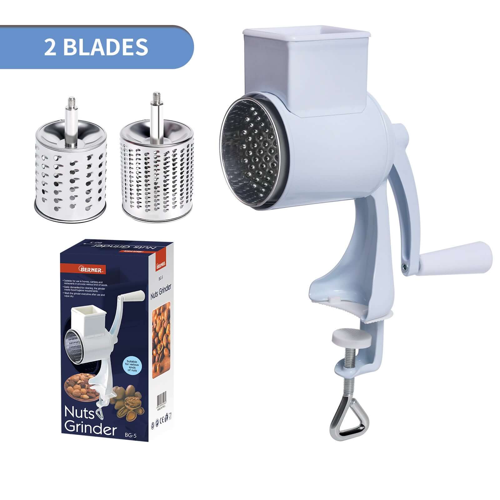 Hand-Cranked Peanut Grinder & Cheese Shredder - Crownie 0 160 Double Knife White