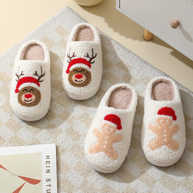 Christmas Home Slippers Cute Cartoon Santa Claus Cotton Slippers For Women And Men Couples Winter Warm Furry Shoes - Crownie 0 Fox / 36or37