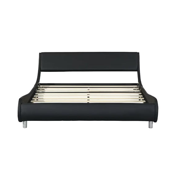 Faux Leather Upholstered Platform Bed Frame with LED Lighting - Crownie 0 Black