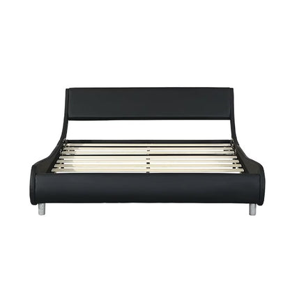 Faux Leather Upholstered Platform Bed Frame with LED Lighting - Crownie 0 Black