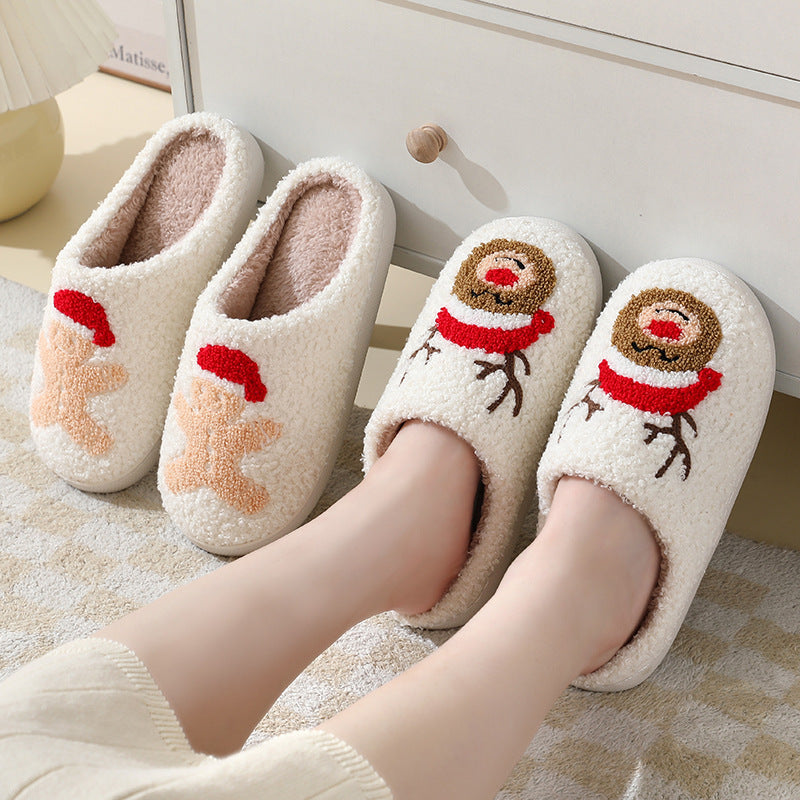 Christmas Home Slippers Cute Cartoon Santa Claus Cotton Slippers For Women And Men Couples Winter Warm Furry Shoes - Crownie 0 Fox / 36or37