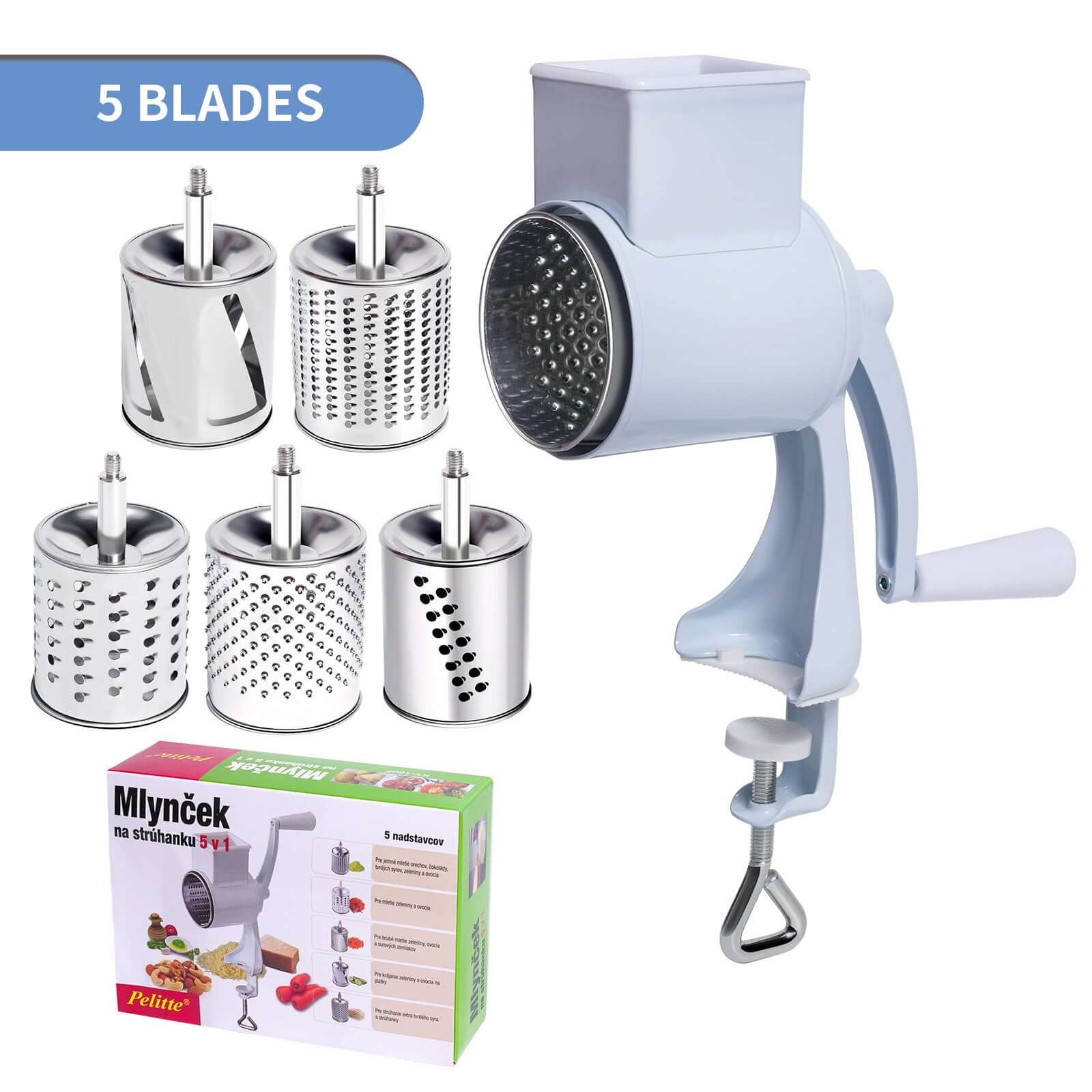 Hand-Cranked Peanut Grinder & Cheese Shredder - Crownie 0 160 White 5PCs Set