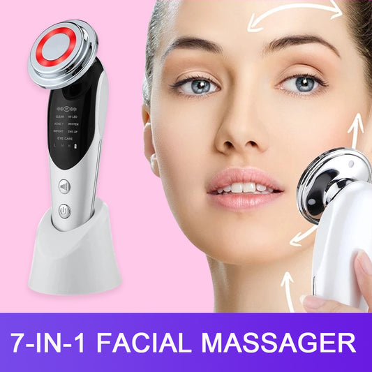 7-in-1 Facial Massager EMS Micro-current Color Light Vibration LED Beauty Purifying Introducer Skin Care Beauty Device - Crownie 0 Pink / USB