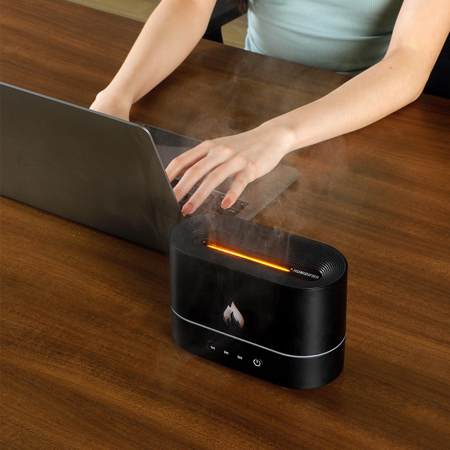 Siming Flame Aromatherapy Machine Home Bedroom Silent Atmosphere Light Humidifier Flame Diffuser Home Decor - Crownie 0 Black / USB