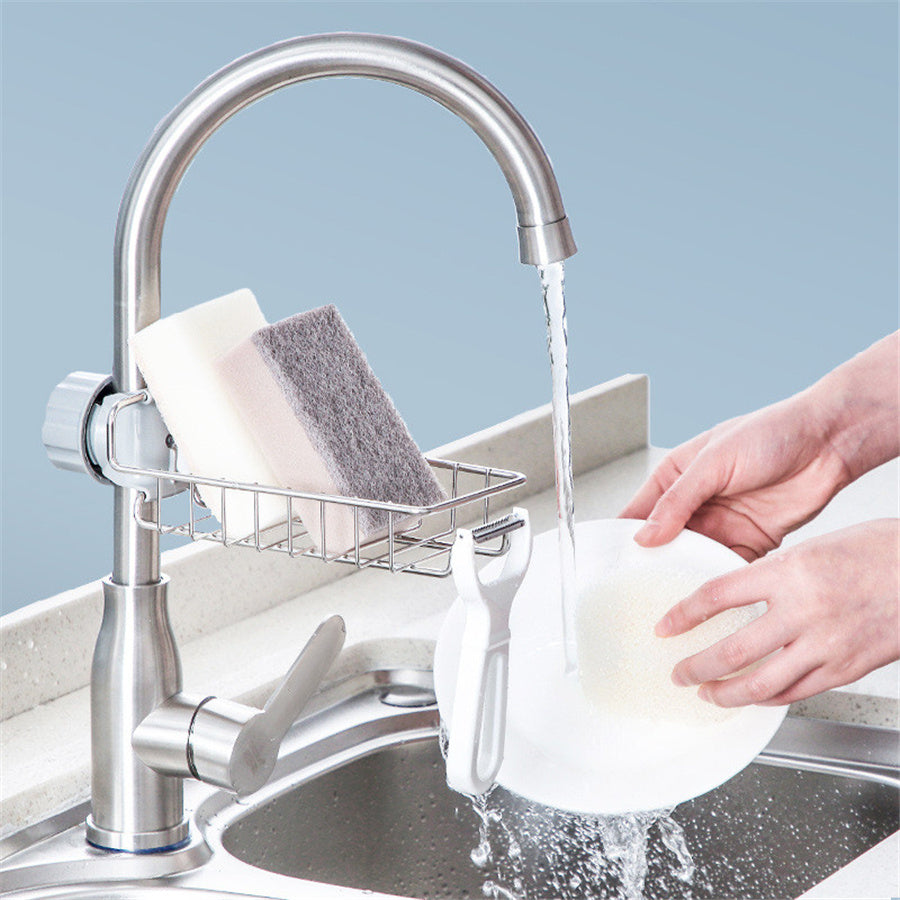 Adjustable Sink Drain Rack Sponge Storage Faucet Holder Soap Drainer Shelf Basket Organizer Kitchen Bathroom Accessories - Crownie 0 Black iron