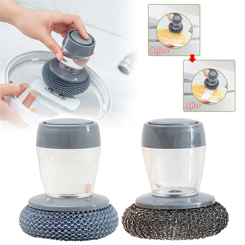Kitchen Soap Dispensing Palm Brush Cleaner Push-type Brush Kitchen Detergent Tools - Crownie 0 A
