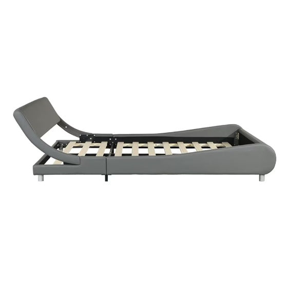 Faux Leather Upholstered Platform Bed Frame with LED Lighting - Crownie 0 Black