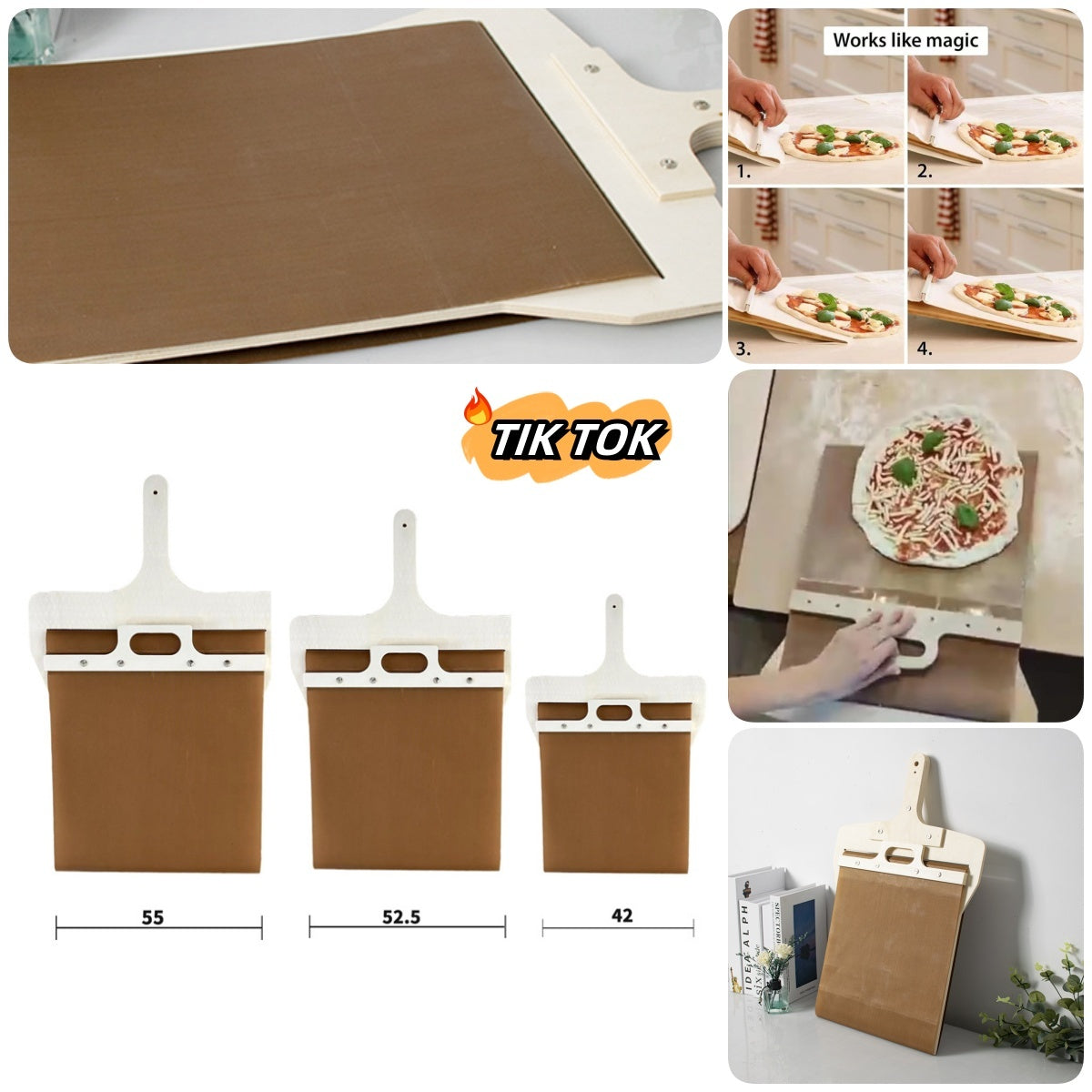 3 Sizes Sliding Pizza Peel Shovel Storage Board Pala Pizza Scorrevole Wooden Handle Transfer Pizza Kitchen Gadgets - Crownie 0 Log / 55x35