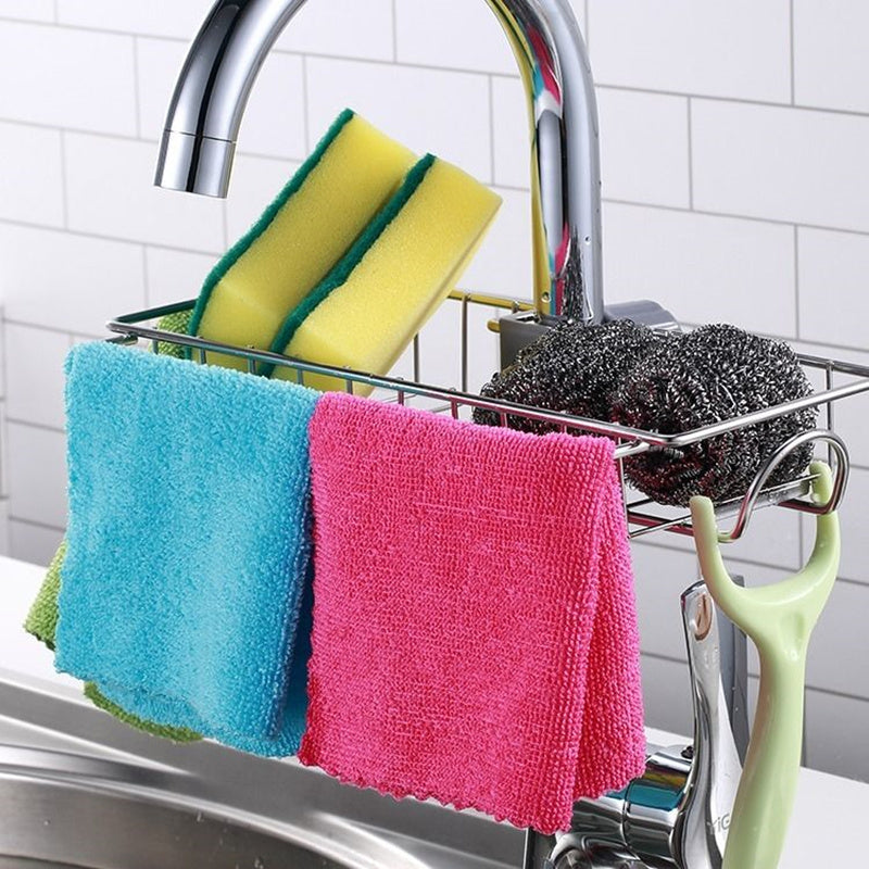Adjustable Sink Drain Rack Sponge Storage Faucet Holder Soap Drainer Shelf Basket Organizer Kitchen Bathroom Accessories - Crownie 0 Black iron