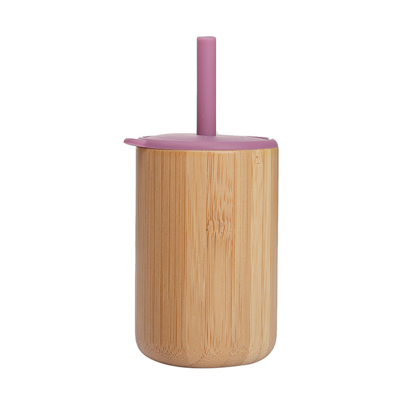 Bamboo Wood Cup With Lid Silicone Straw Children