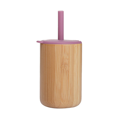 Bamboo Wood Cup With Lid Silicone Straw Children