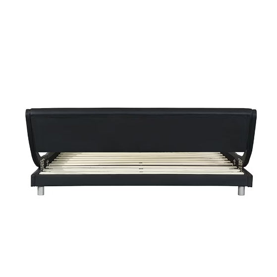 Faux Leather Upholstered Platform Bed Frame with LED Lighting - Crownie 0 Black