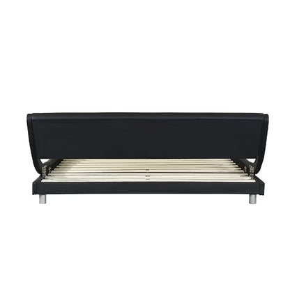 Faux Leather Upholstered Platform Bed Frame with LED Lighting - Crownie 0 Black