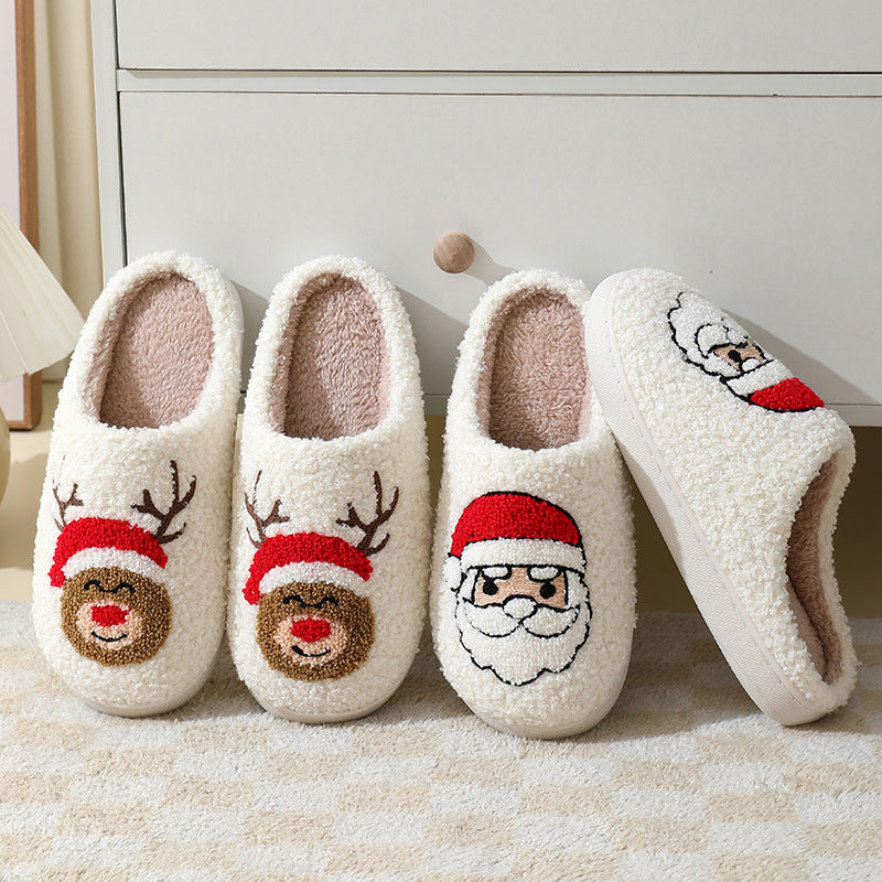 Christmas Home Slippers Cute Cartoon Santa Claus Cotton Slippers For Women And Men Couples Winter Warm Furry Shoes - Crownie 0 Fox / 36or37