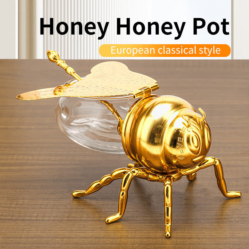 Classical Style Bee Sugar Bowl Seasoning Jar With Spoon Metal Crafts Kitchen Gadgets - Crownie 0 Gold