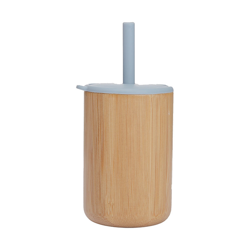 Bamboo Wood Cup With Lid Silicone Straw Children