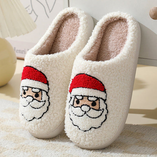Christmas Home Slippers Cute Cartoon Santa Claus Cotton Slippers For Women And Men Couples Winter Warm Furry Shoes - Crownie 0 Santa Claus / 36or37