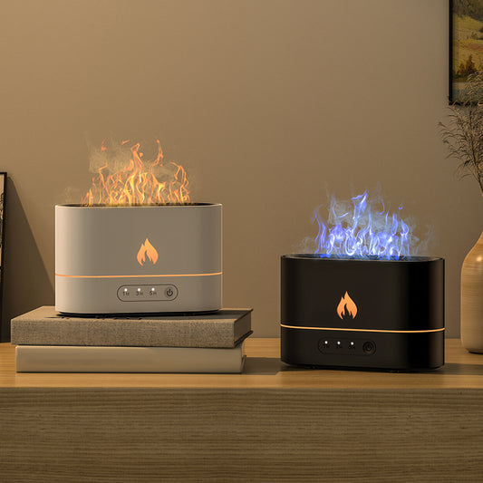 Siming Flame Aromatherapy Machine Home Bedroom Silent Atmosphere Light Humidifier Flame Diffuser Home Decor - Crownie 0 Black / USB
