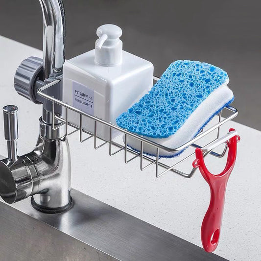 Adjustable Sink Drain Rack Sponge Storage Faucet Holder Soap Drainer Shelf Basket Organizer Kitchen Bathroom Accessories - Crownie 0 Black iron