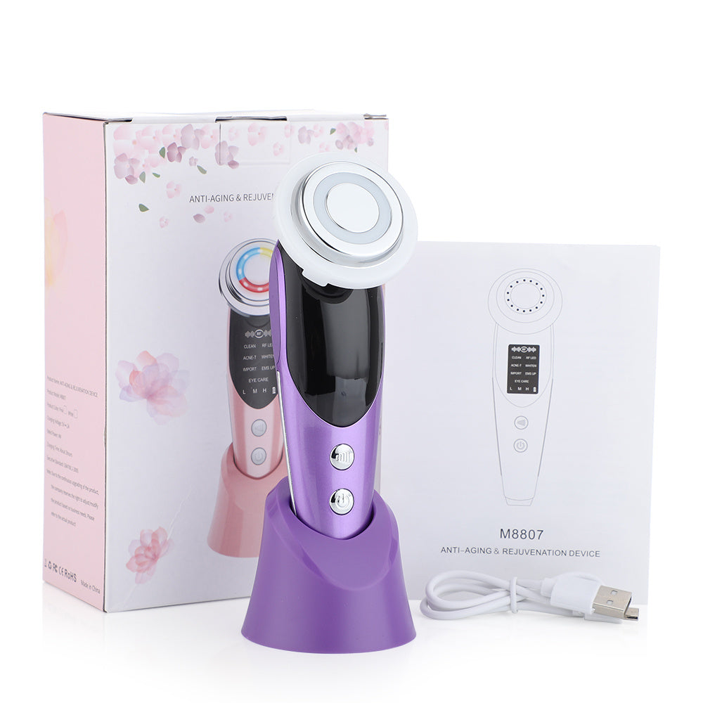 7-in-1 Facial Massager EMS Micro-current Color Light Vibration LED Beauty Purifying Introducer Skin Care Beauty Device - Crownie 0 Purple / USB