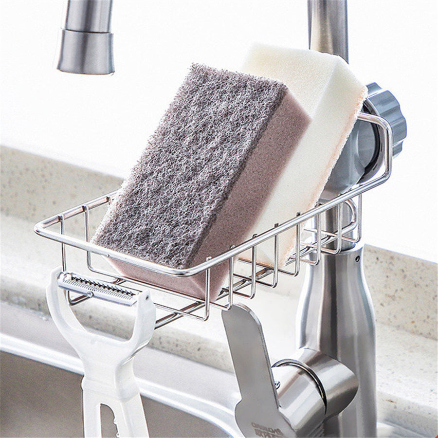 Adjustable Sink Drain Rack Sponge Storage Faucet Holder Soap Drainer Shelf Basket Organizer Kitchen Bathroom Accessories - Crownie 0 Black iron