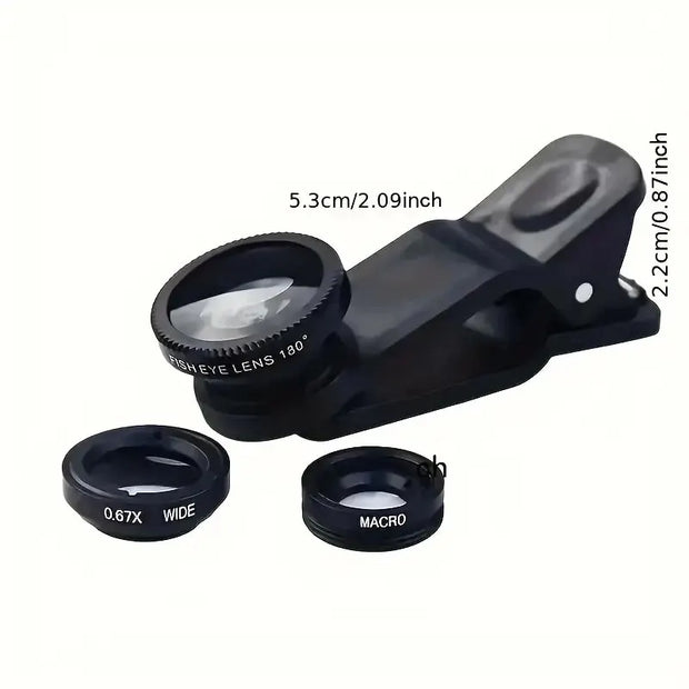 3-in-1 Fisheye, Wide-Angle, and Macro Lens Camera Kit for Smartphones