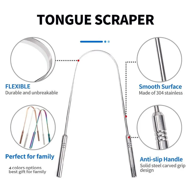 3 Colors Stainless Steel Tongue Scraper - Crownie Silver