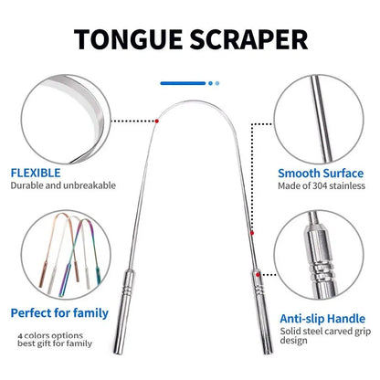 3 Colors Stainless Steel Tongue Scraper - Crownie Silver