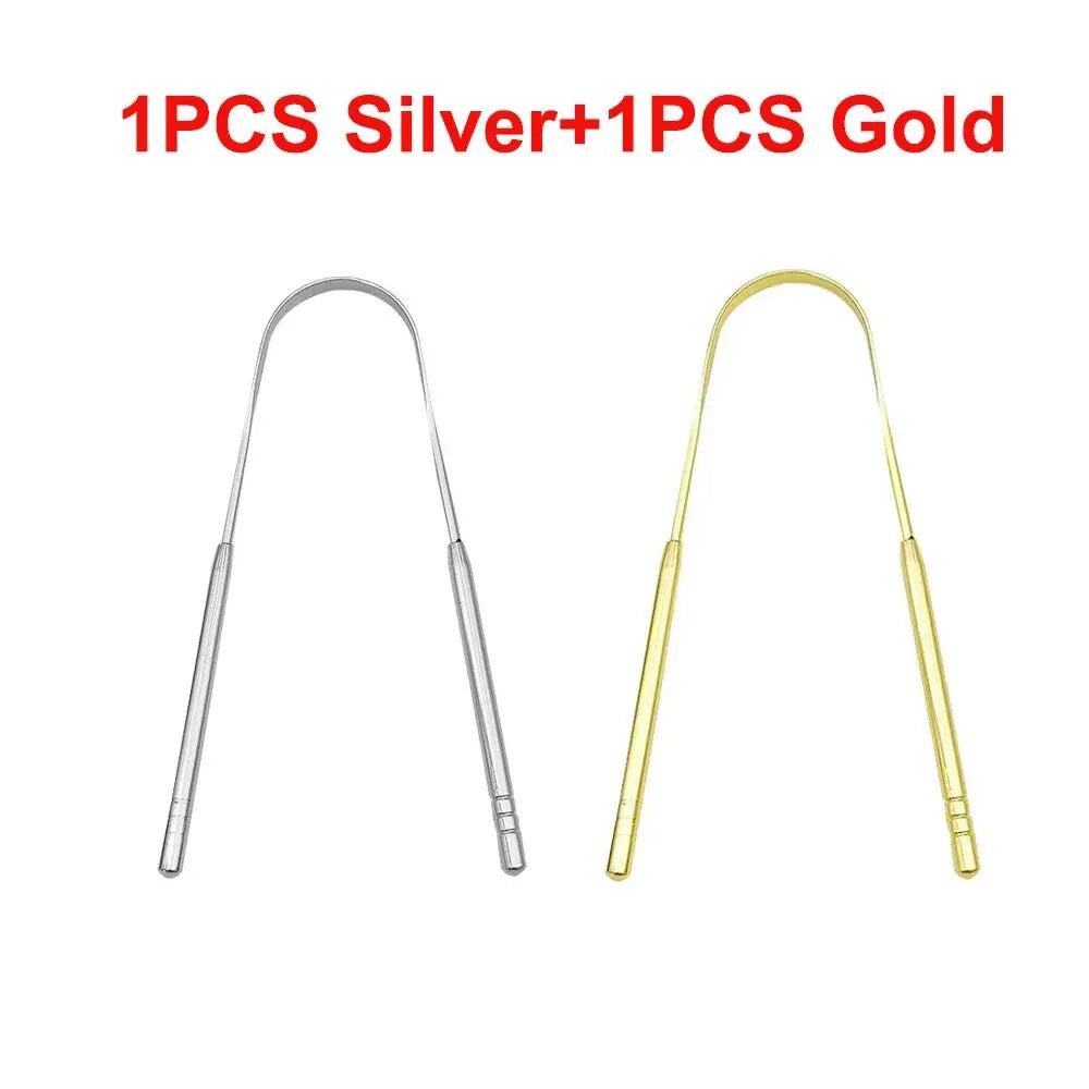3 Colors Stainless Steel Tongue Scraper - Crownie 1PC Silver 1PC gold