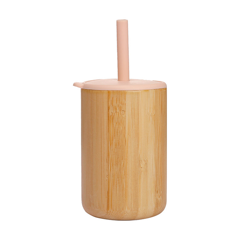 Bamboo Wood Cup With Lid Silicone Straw Children