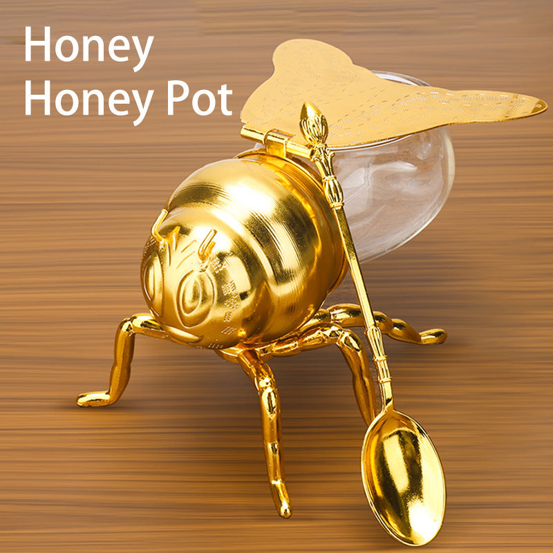 Classical Style Bee Sugar Bowl Seasoning Jar With Spoon Metal Crafts Kitchen Gadgets - Crownie 0 Gold