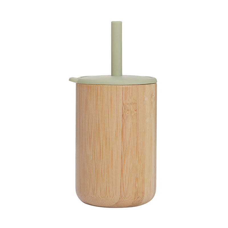 Bamboo Wood Cup With Lid Silicone Straw Children